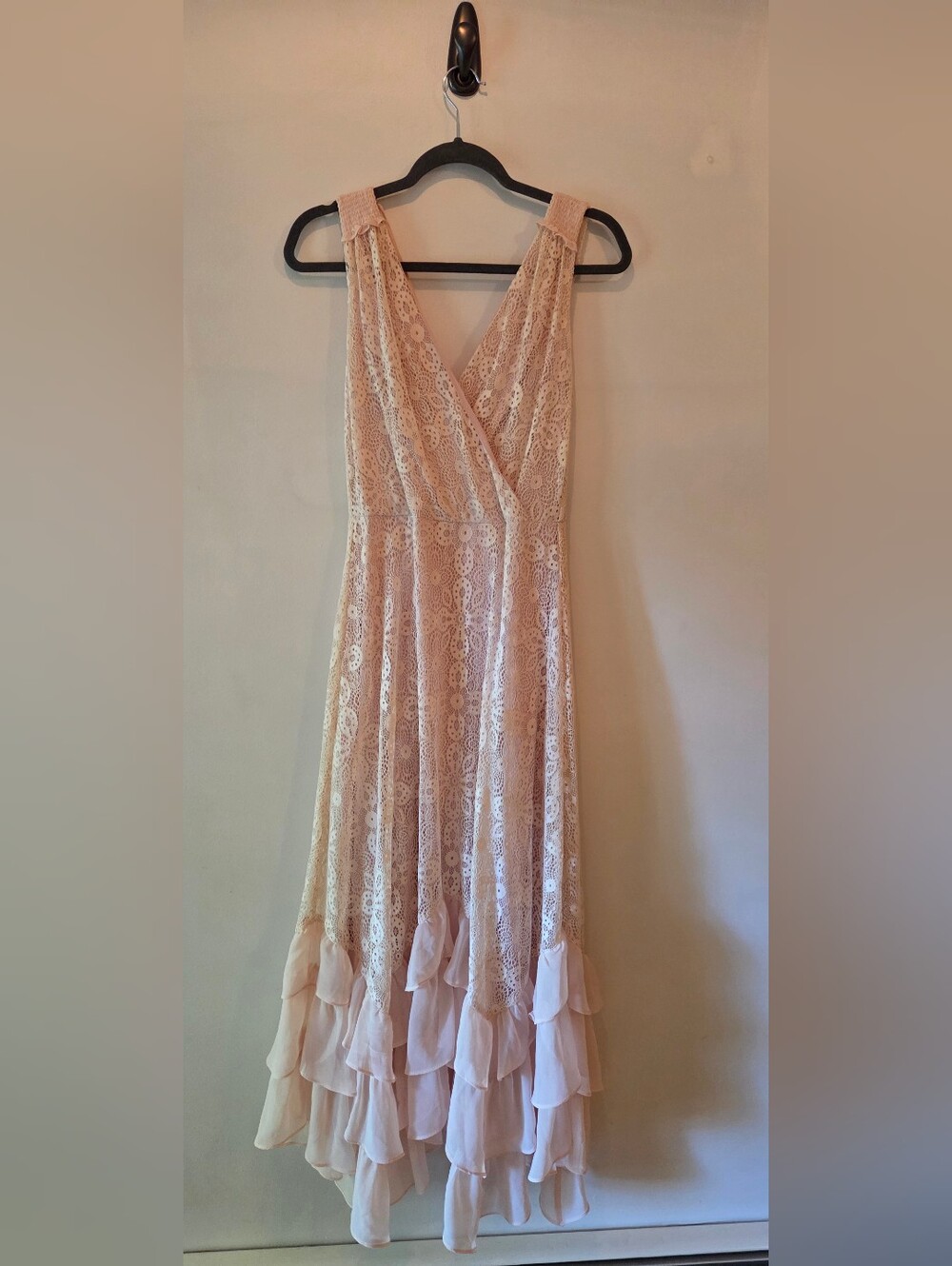 Sundance Blush Lace Maxi Dress with Ruffle Hem